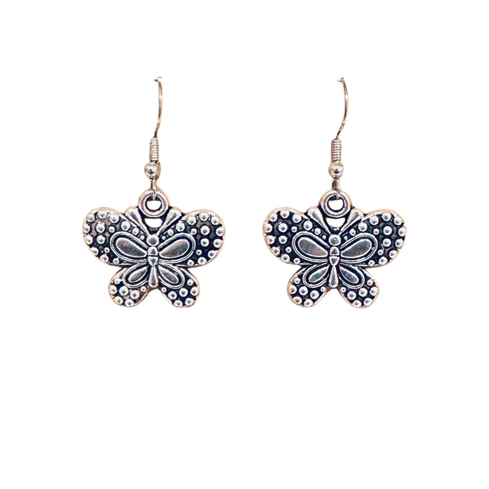 Silver Butterfly On Stainless Steel Silver Earrings #2190